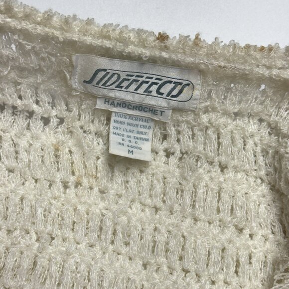 Vintage Sideffects Hand Crochet Shaggy Sweater Cardigan Womens Medium 80s 90s - Picture 10 of 12